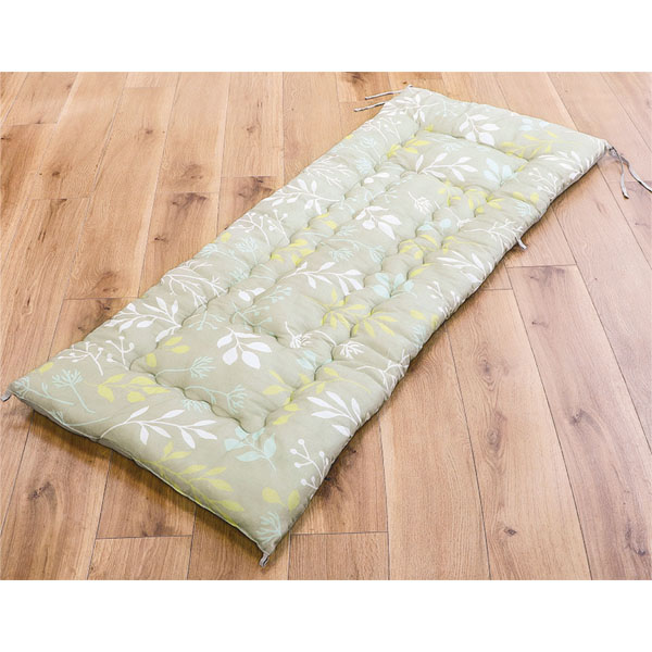 綿ガーゼごろ寝長座布団　リーフ柄